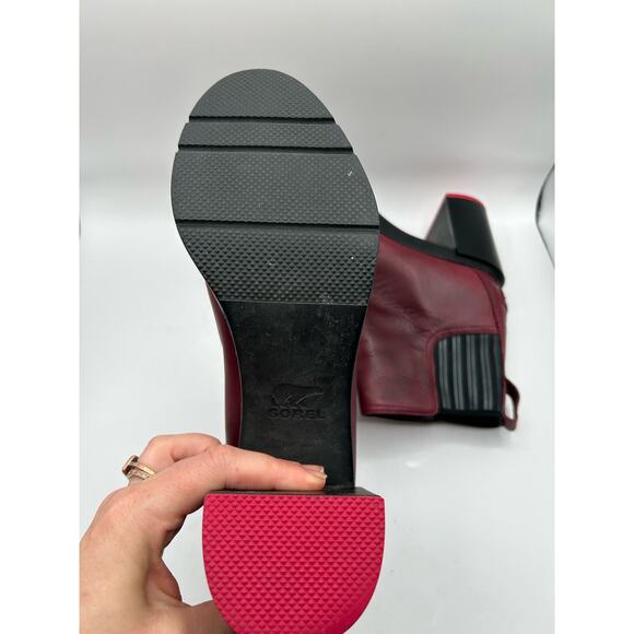 Sorel Rich Wine Margo Chelsea Block Heeled Platform Boots Leather Women's Sz 9 - Picture 10 of 12